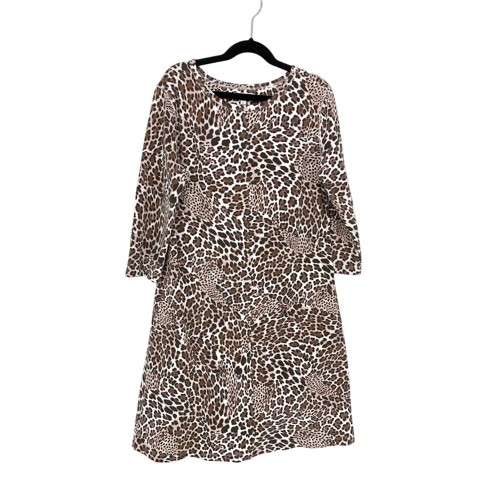 Tyler Boe Shift Tunic Dress Womens Sz XS 3/4 Sleeve Animal Print Leopard Jersey